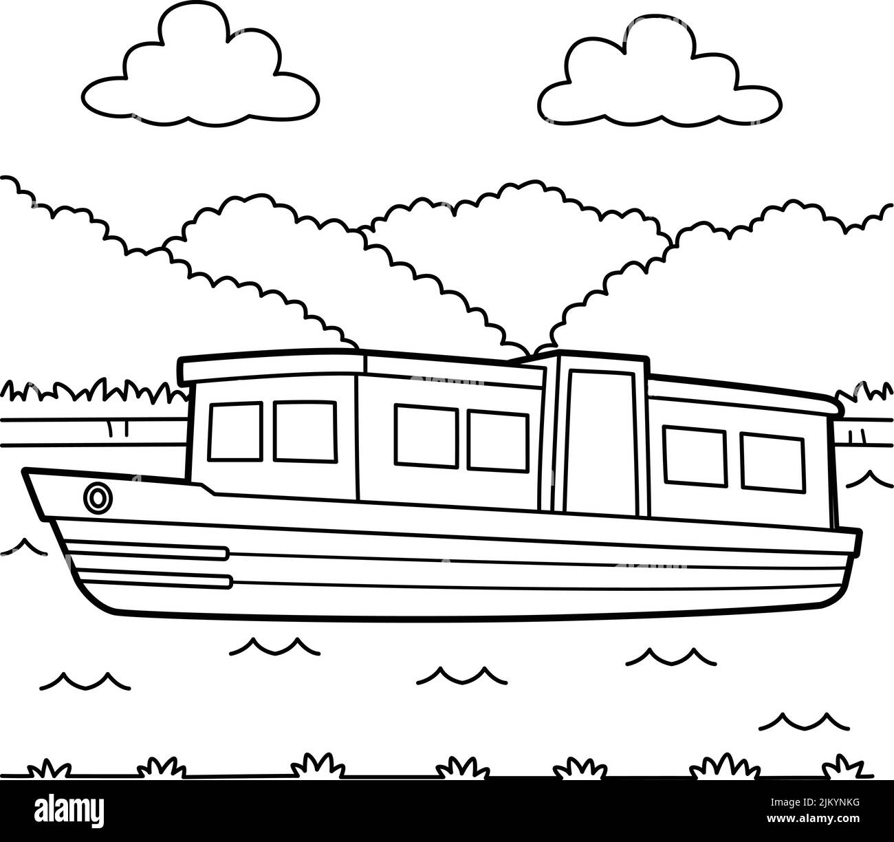 Narrow Boat Vehicle Coloring Page for Kids Stock Vector