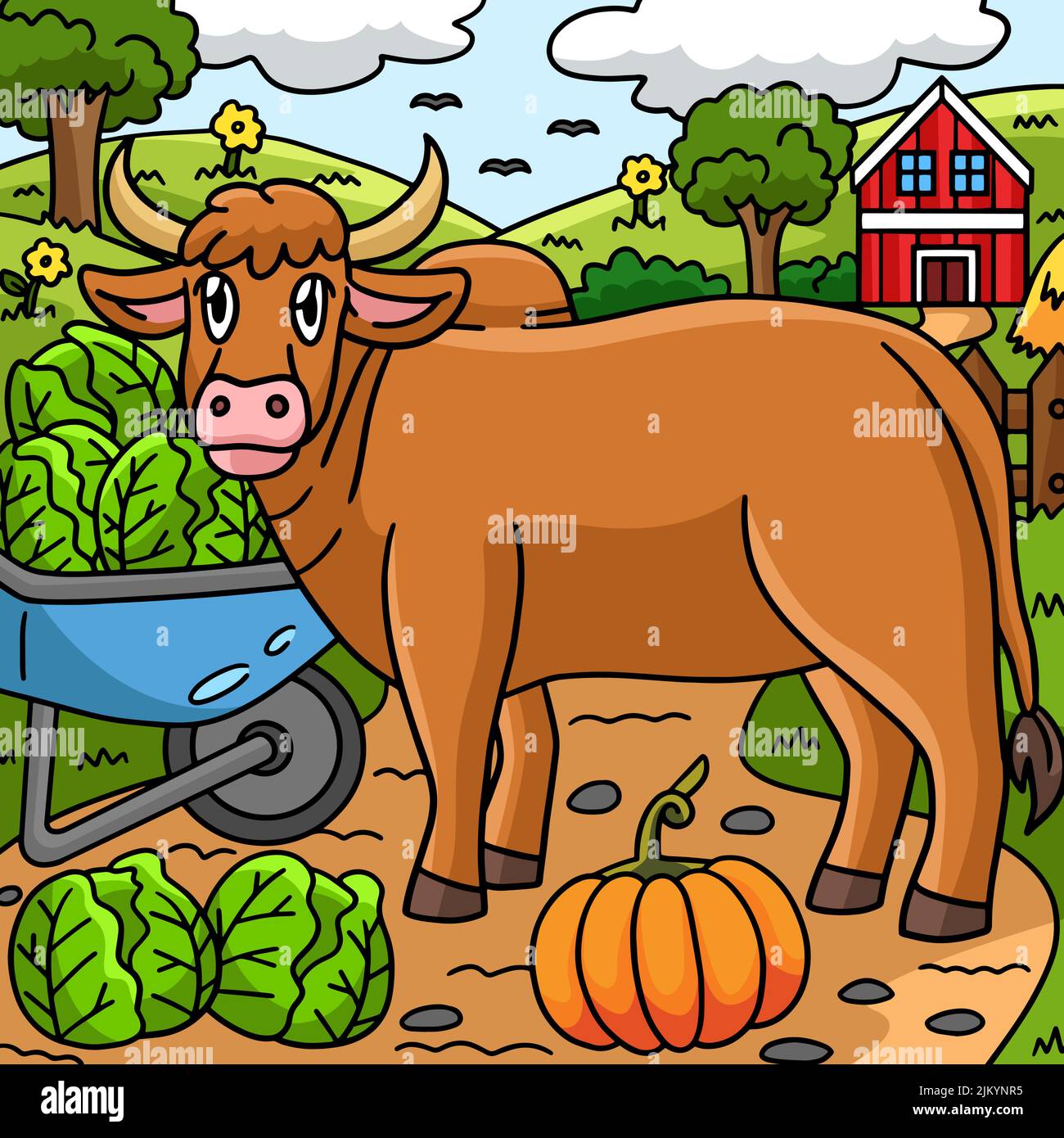 Ox Animal Colored Cartoon Illustration Stock Vector