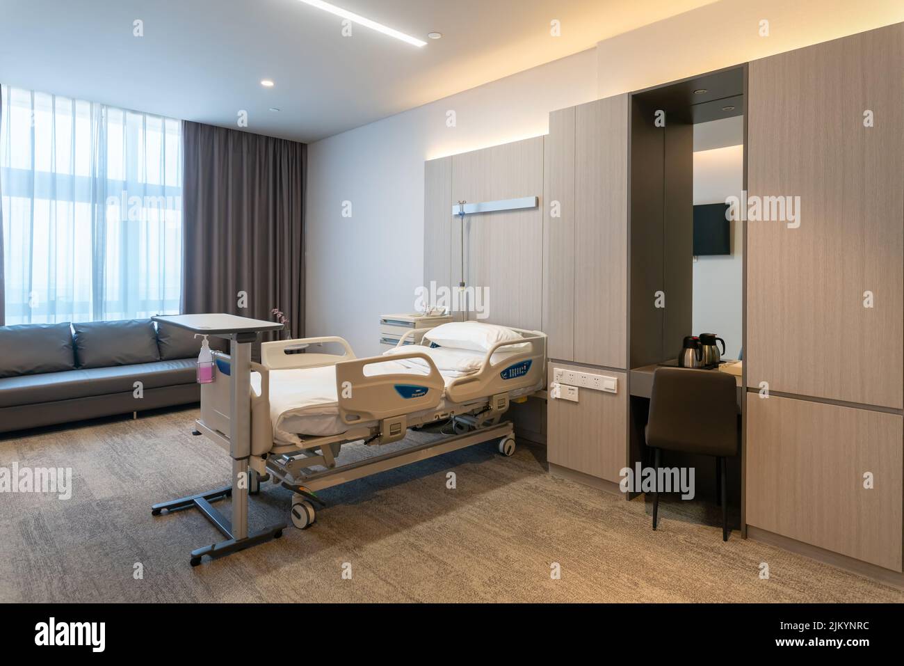 luxury ICU room in the modern hospital with furniture and decoration. Stock Photo