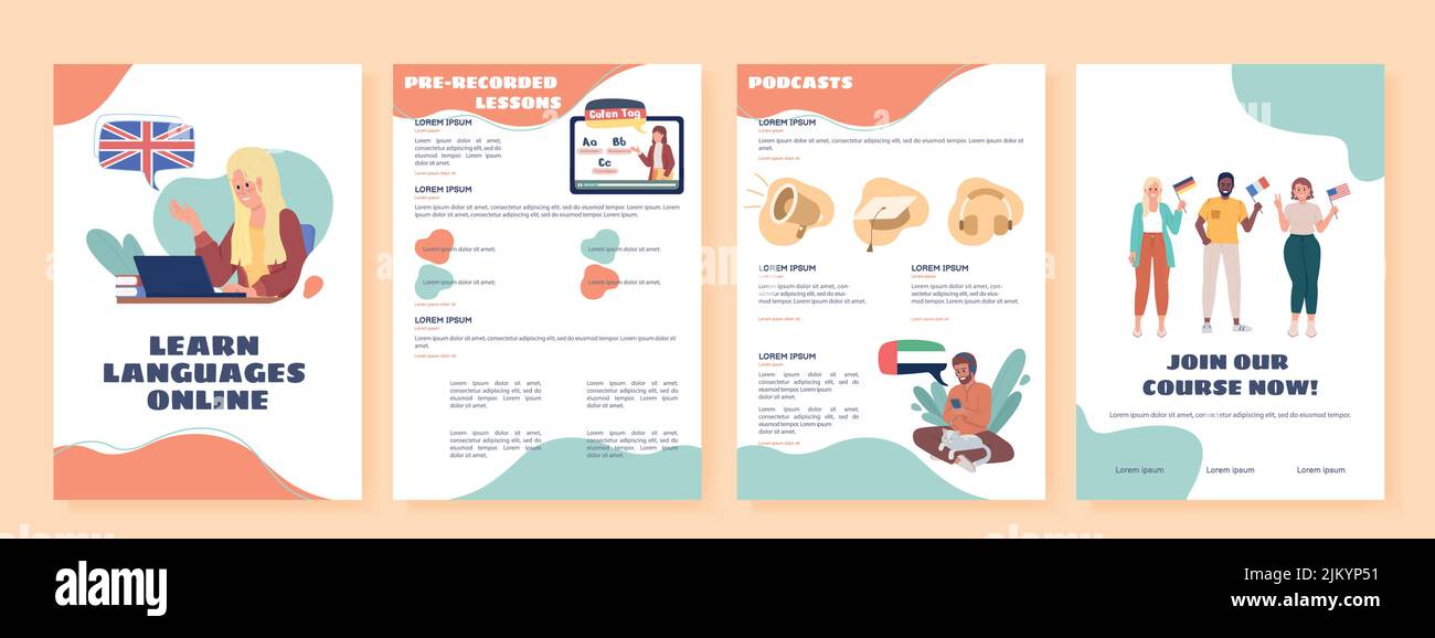 Learn languages online flat vector brochure template Stock Vector