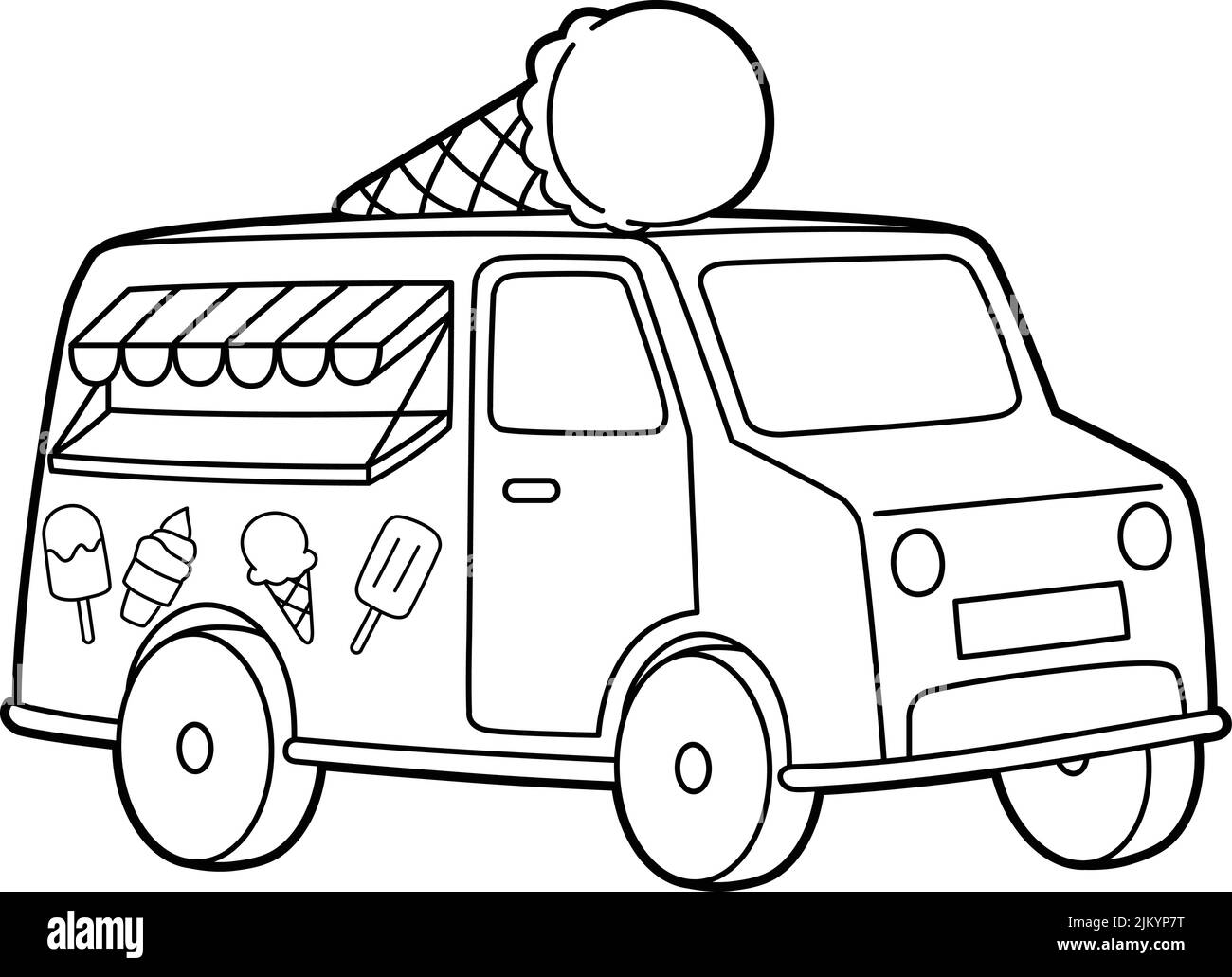 Ice Cream Truck Vehicle Coloring Page for Kids Stock Vector