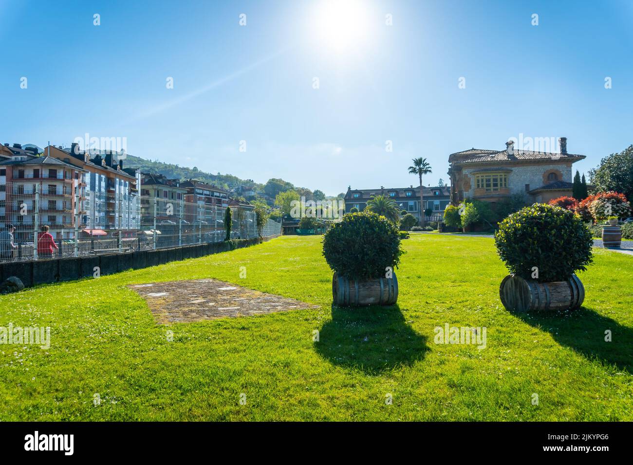 A beautiful public park in the town of Cangas de Onis. Asturias. Spain