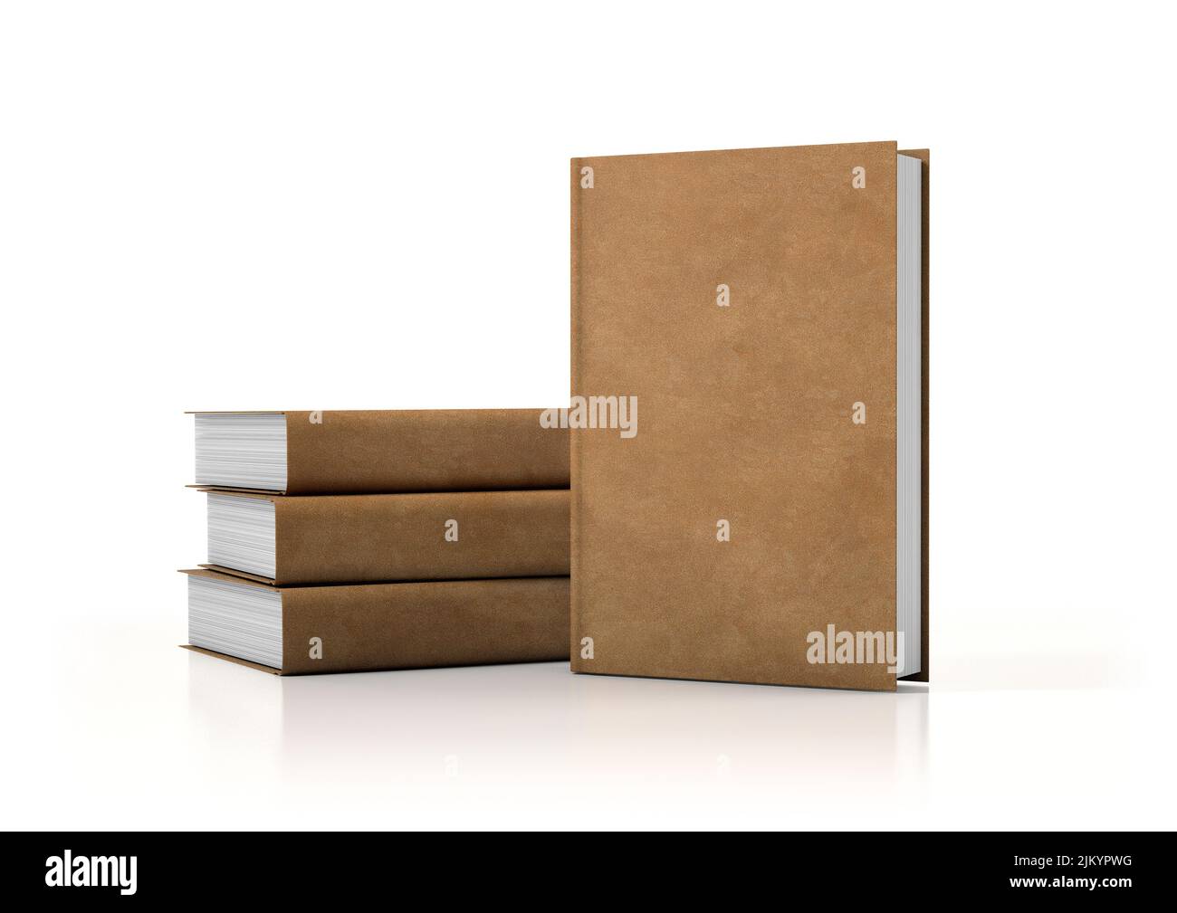 A stack of brown books isolated on a white background Stock Photo