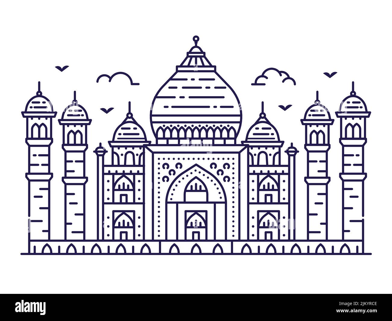 Taj Mahal India Landmark in Line Art Style Stock Vector