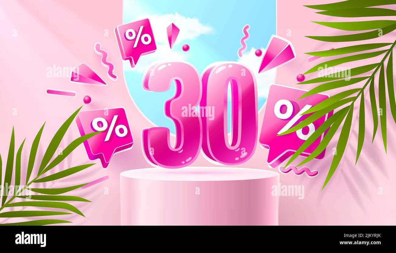 Mega sale special offer, Stage podium percent 30, Stage Podium Scene with for Award, Decor element background. Vector illustration Stock Vector