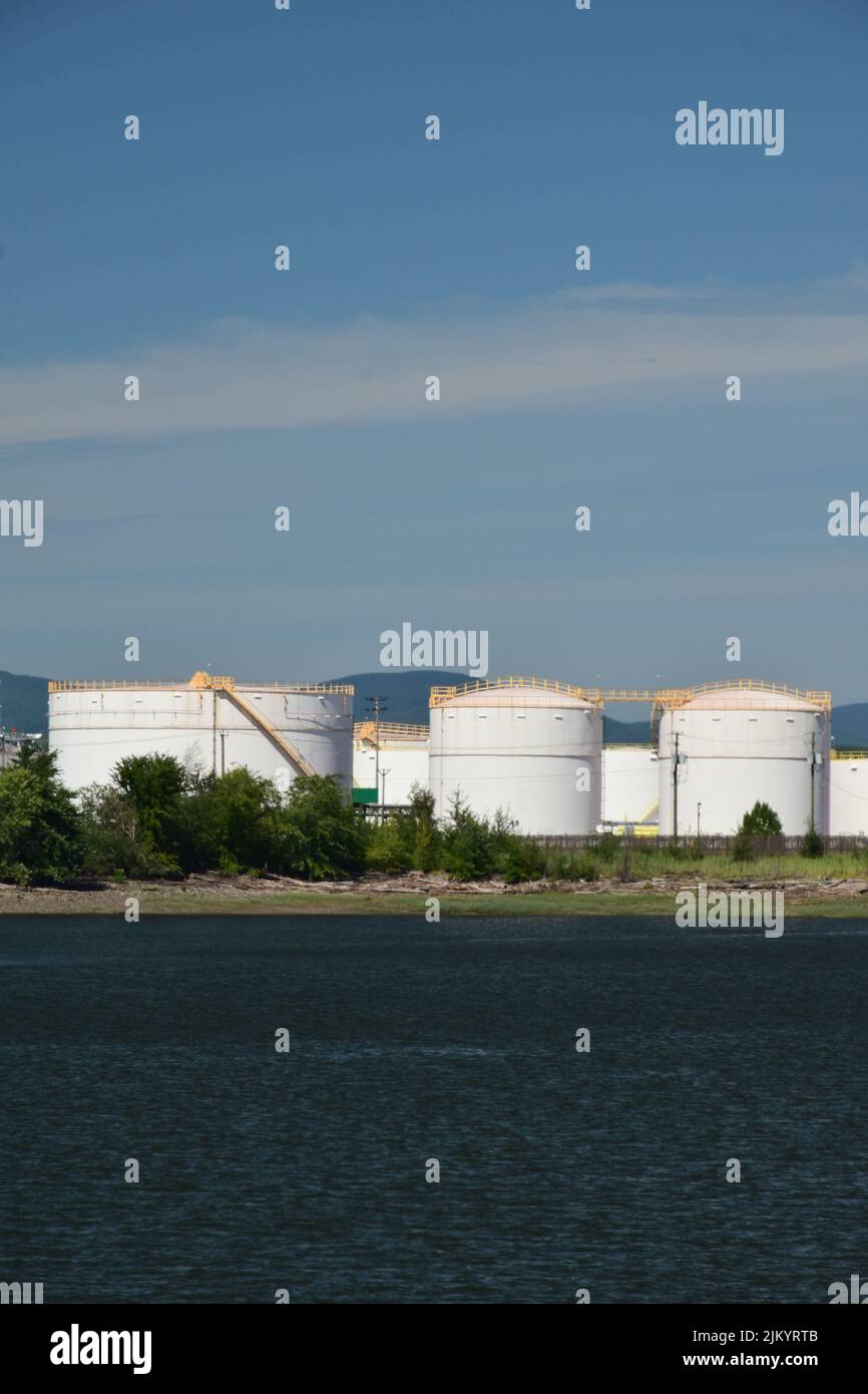 Industrial fuel and gas storage tanks Stock Photo
