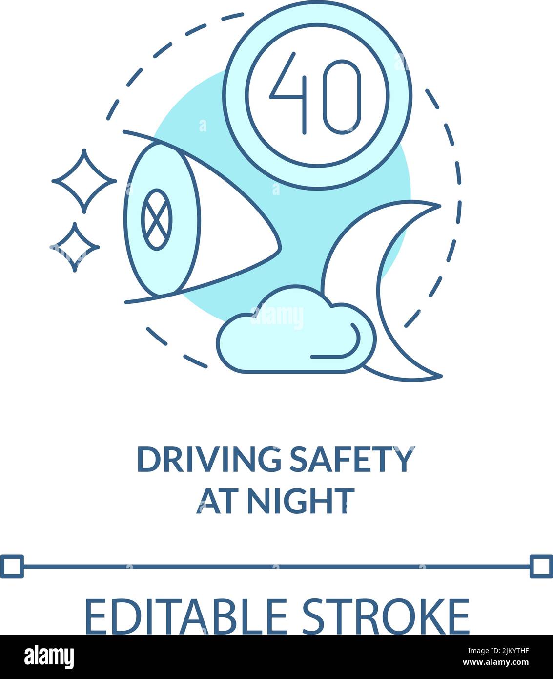 Driving safety at night turquoise concept icon Stock Vector