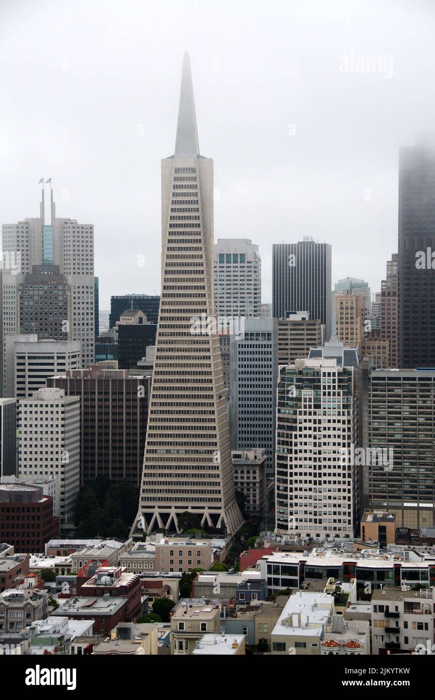 An aerial view of the skyline buildings in San Francisco, California Stock Photo