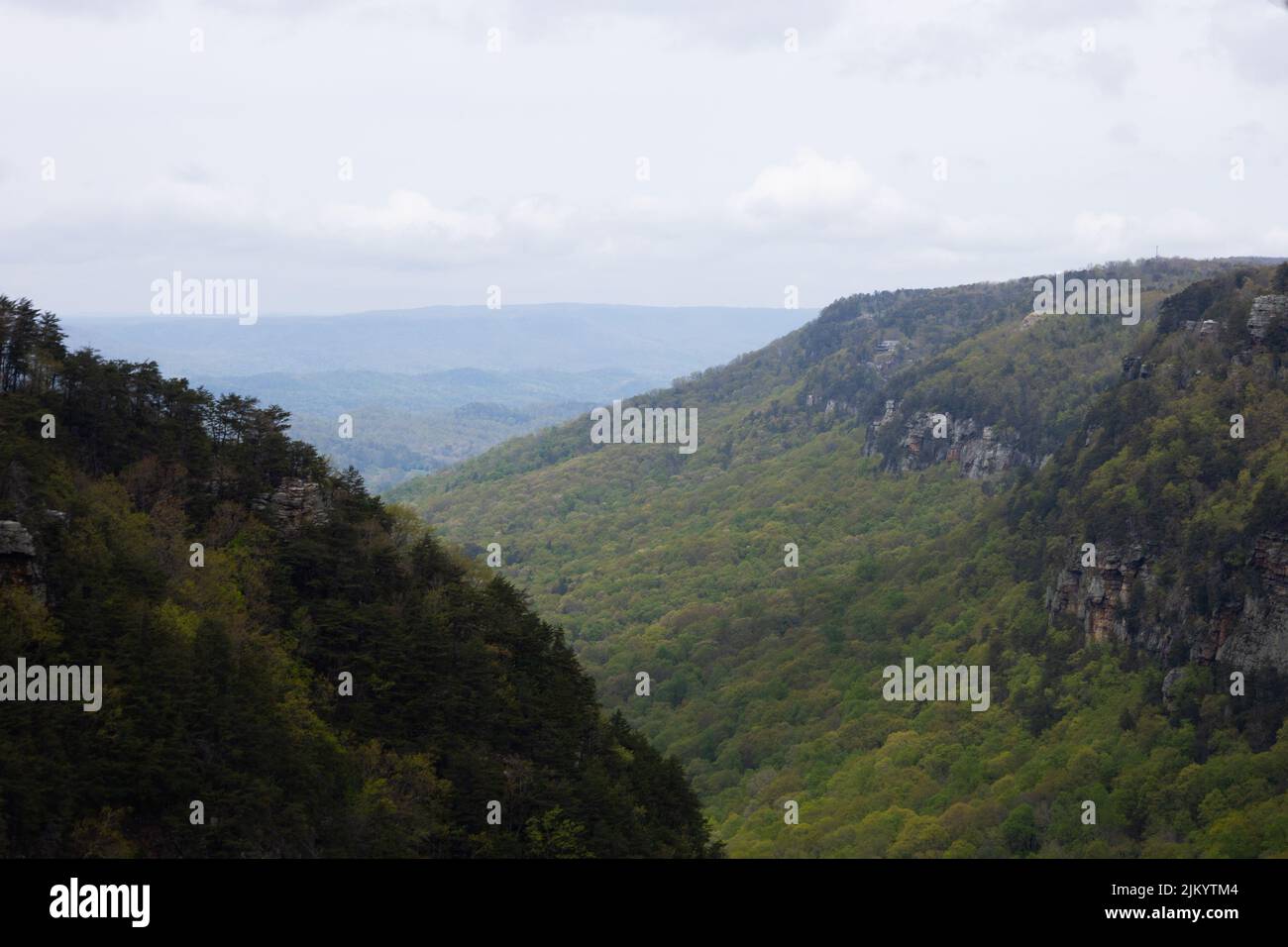 A beautiful view of the mountain valley in a cloudy morning in Chattanooga, Tennessee Stock Photo