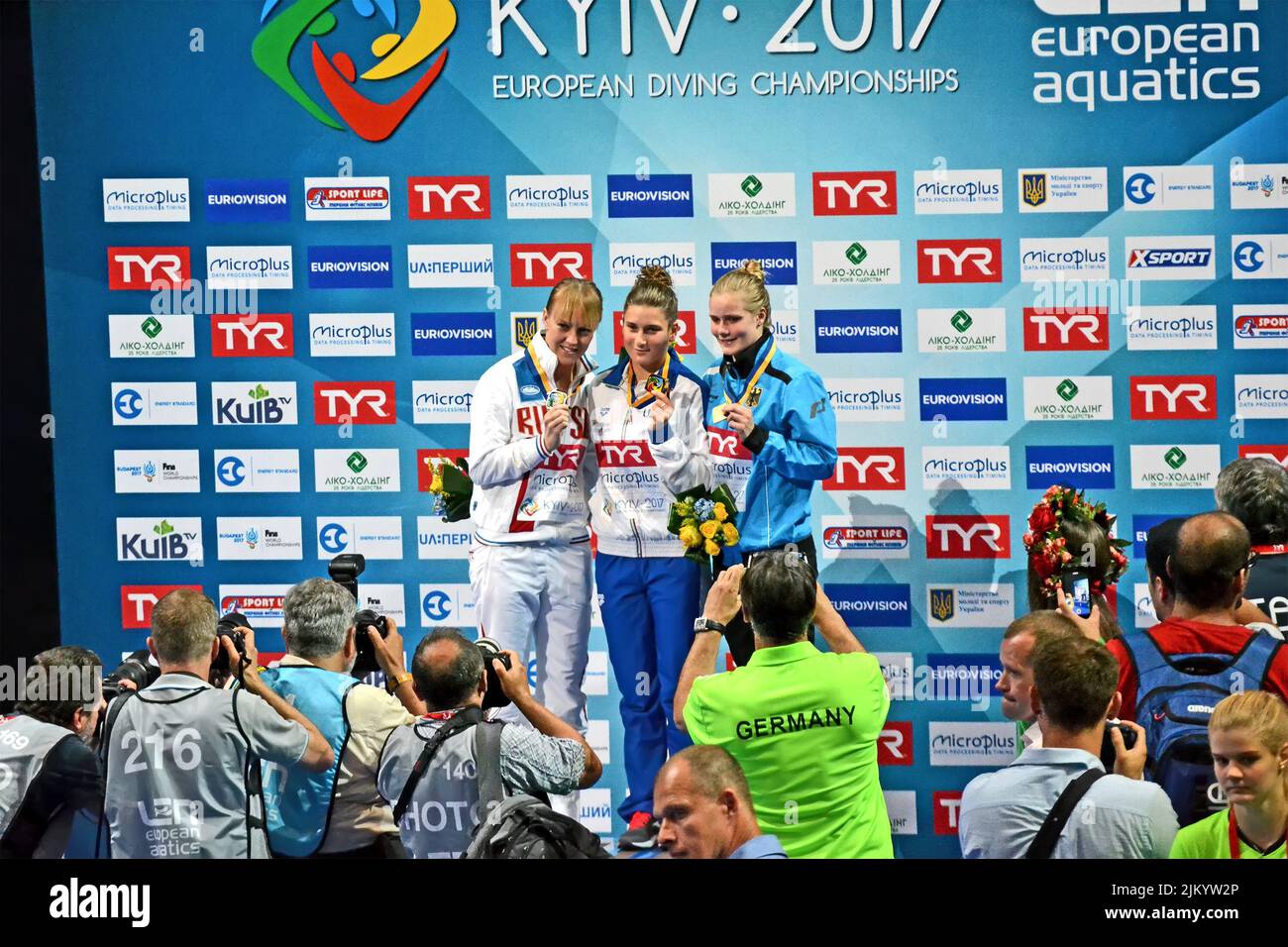 European Diving Championships 2017 winner celebrations in Kiev, Ukraine