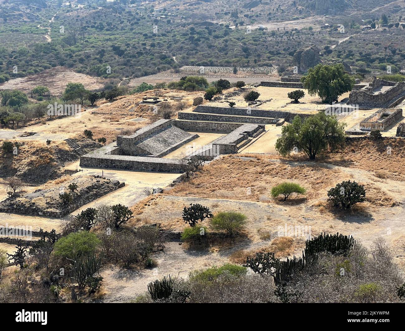 The bird's eye view of the Yagul Archaeological Zone in Mexico. Stock Photo