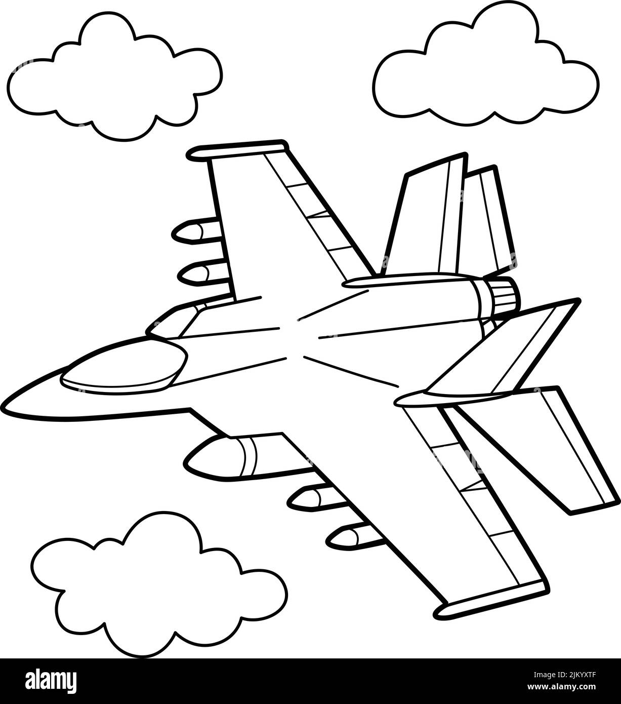 Jet Fighter Vehicle Coloring Page for Kids Stock Vector