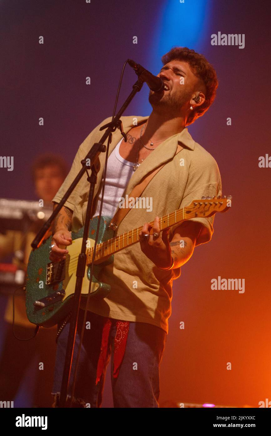 A CORUÑA -SPAIN AUGUST 3: Dani Fernández (singer) performs in concert at the Maria Pita parties on August 03, 2022 in A Coruña, Spain. Stock Photo