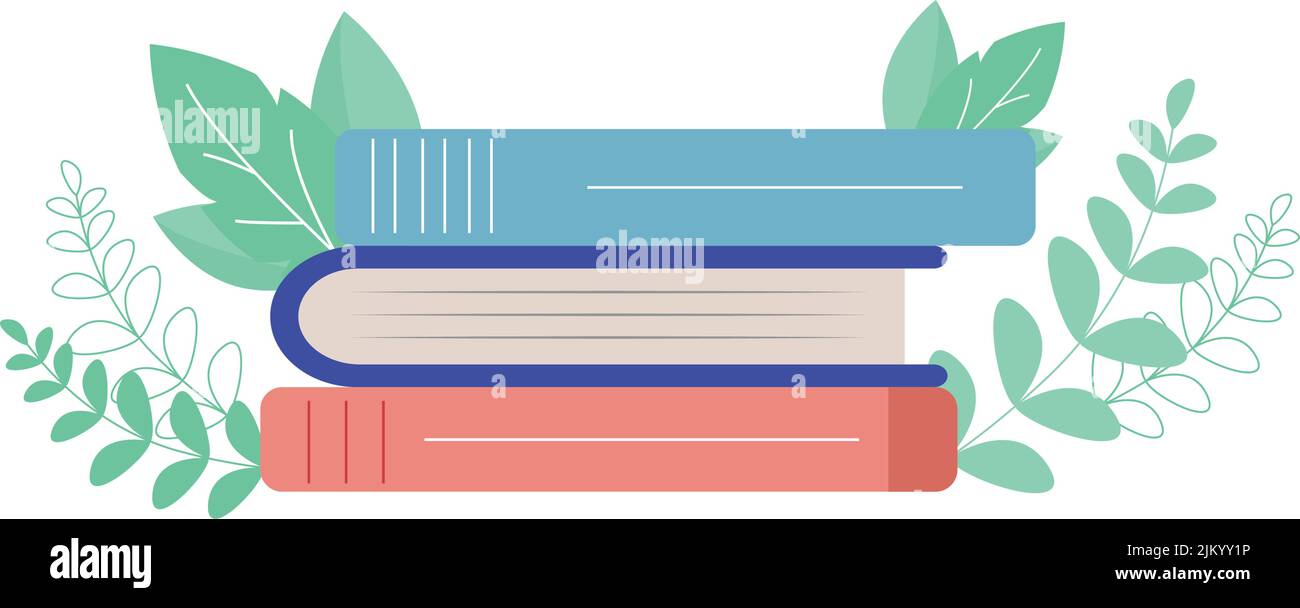 Books and plant branches semi flat color vector object Stock Vector