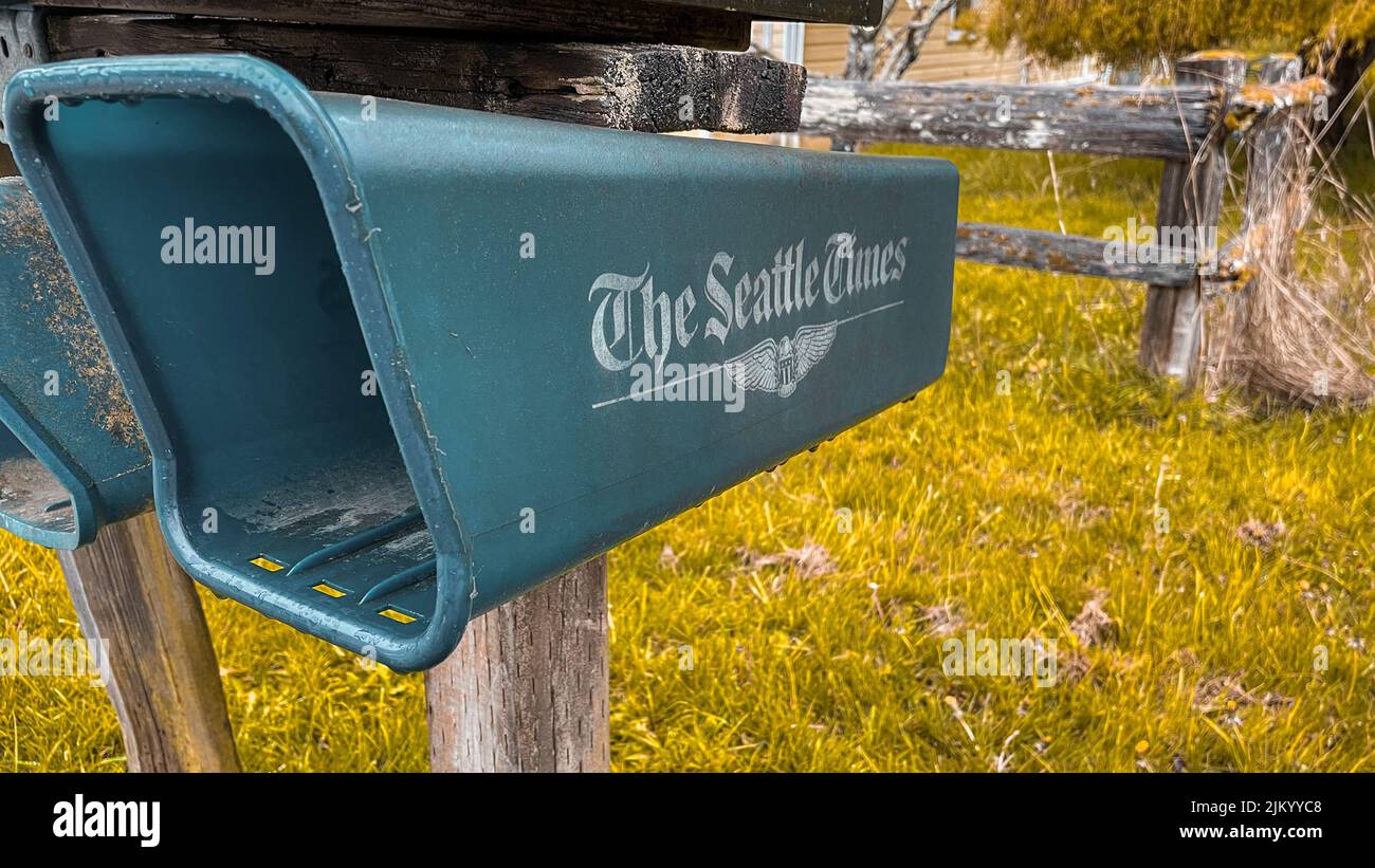 A mailbox of The Seattle Times in a rural area in the United States