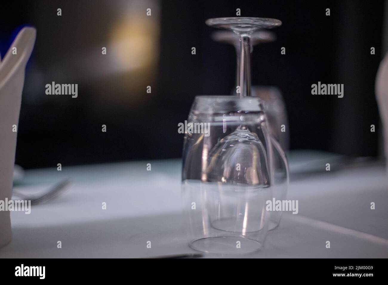 Few empty wineglasses on the table Stock Photo