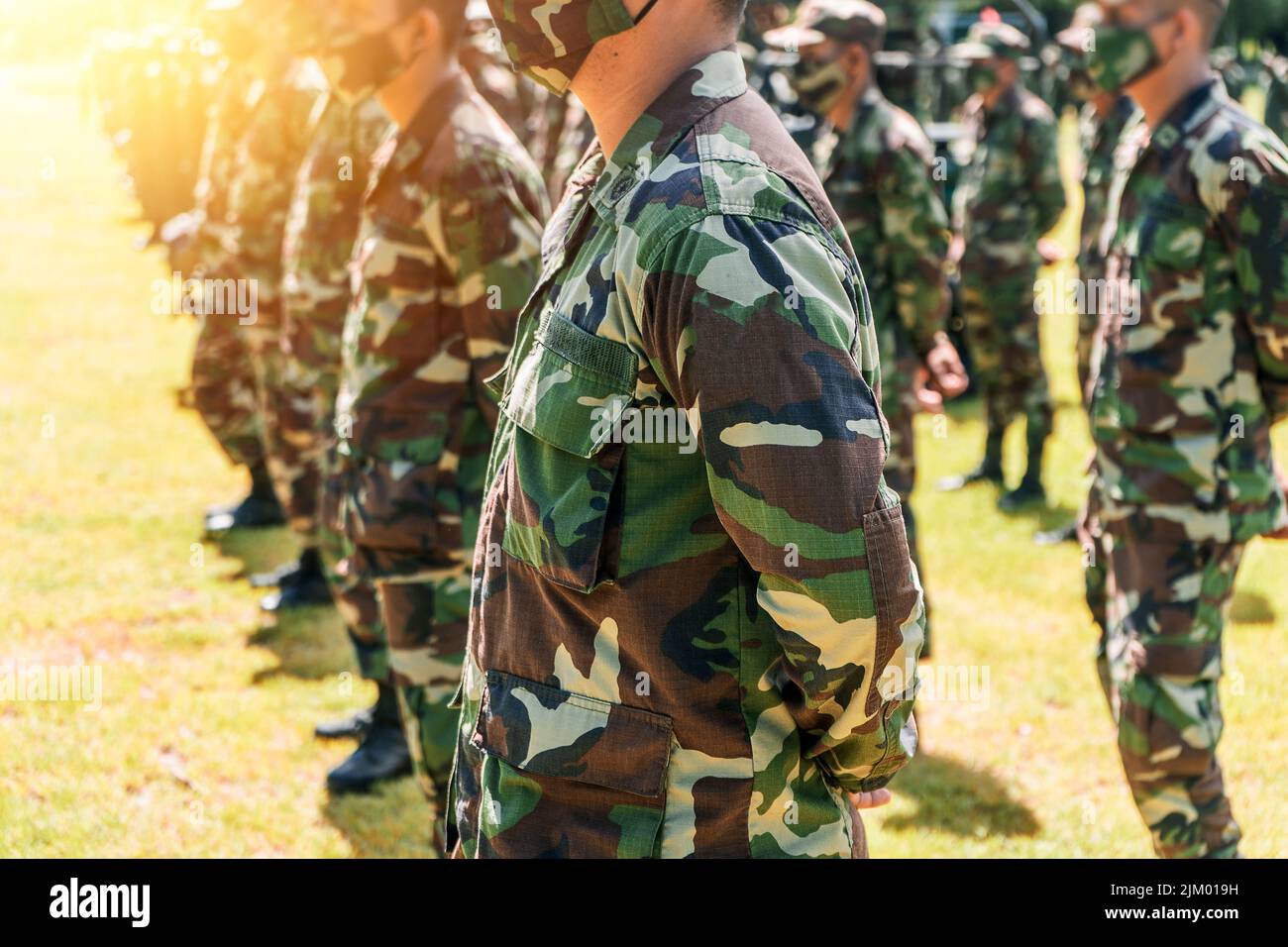 Group of unrecognizable latin soldiers in military uniform Stock Photo