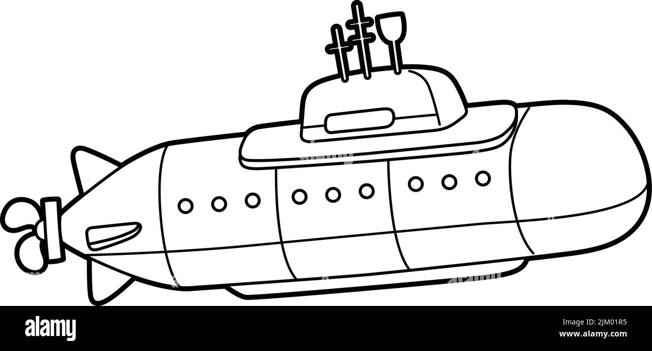 Nuclear Submarine Vehicle Coloring Page for Kids Stock Vector