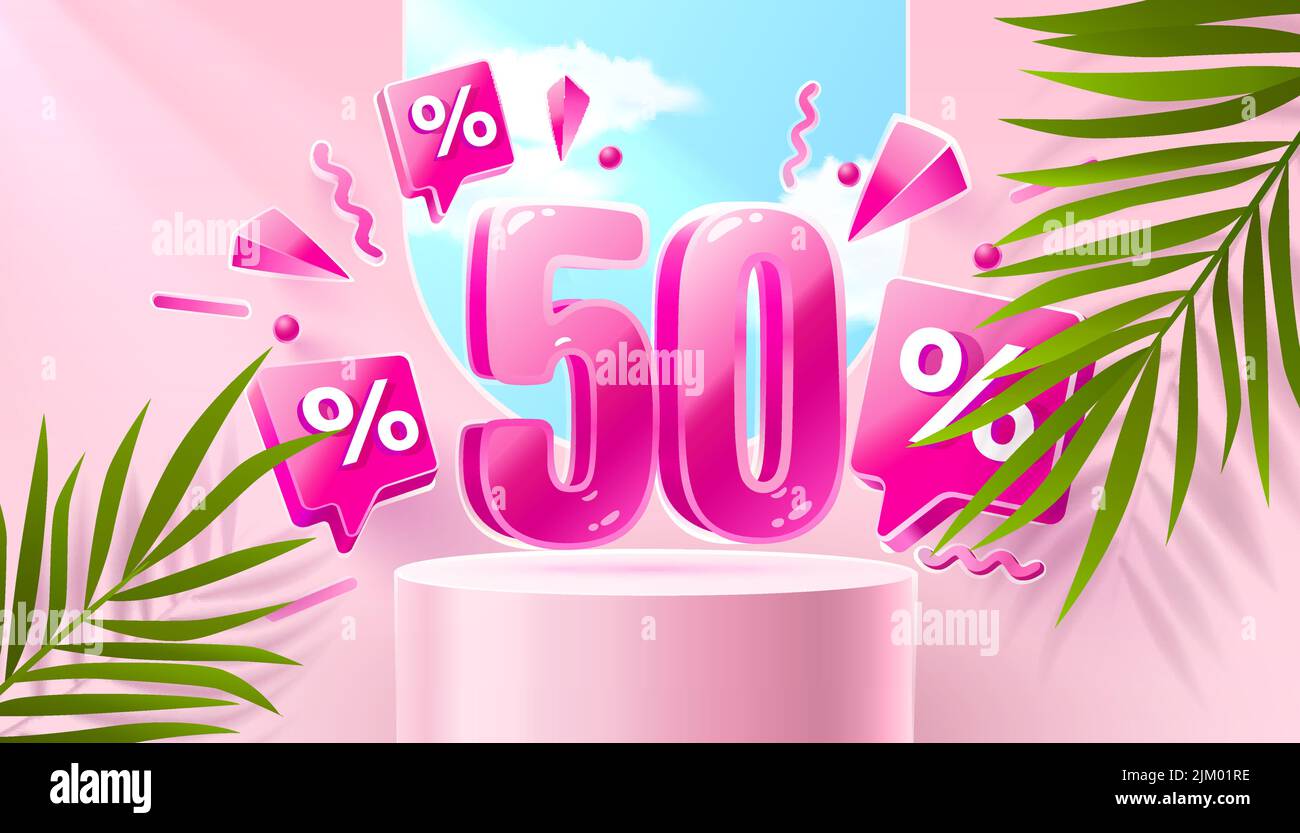 Mega sale special offer, Stage podium percent 50, Stage Podium Scene with for Award, Decor element background. Vector illustration Stock Vector