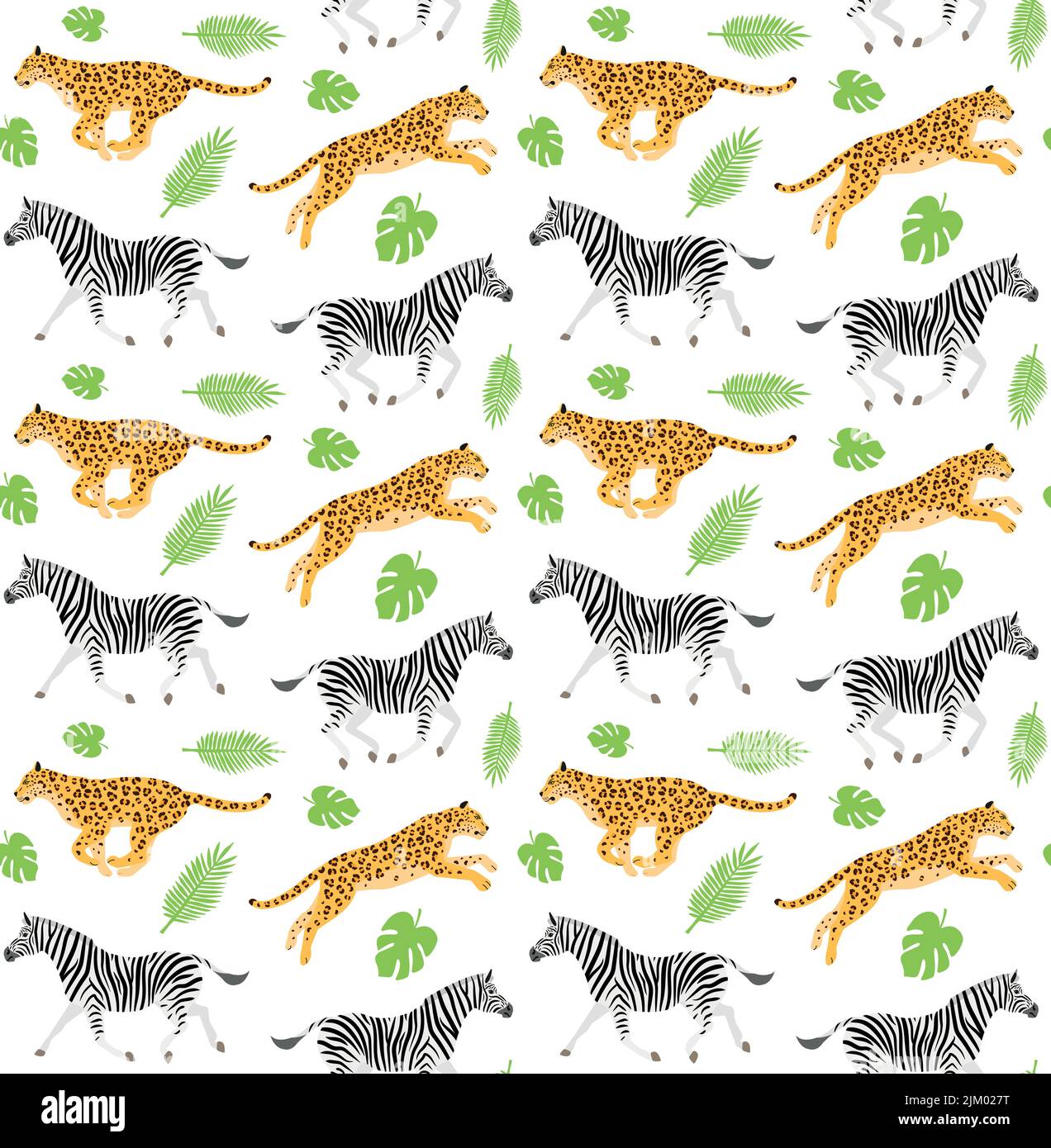 Vector seamless pattern of flat hand drawn leopard and zebra isolated ...