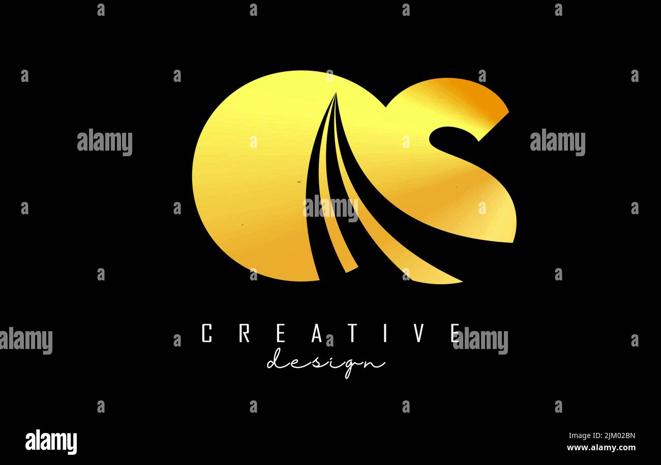 Creative golden letter OS o s logo with leading lines and road concept ...