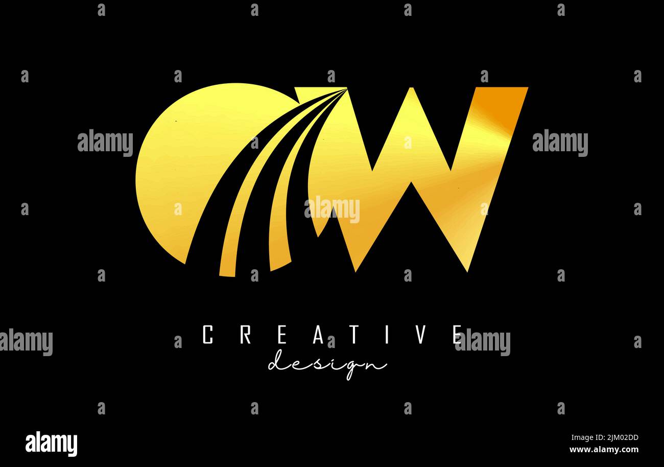 Creative golden letter OW o w logo with leading lines and road concept ...