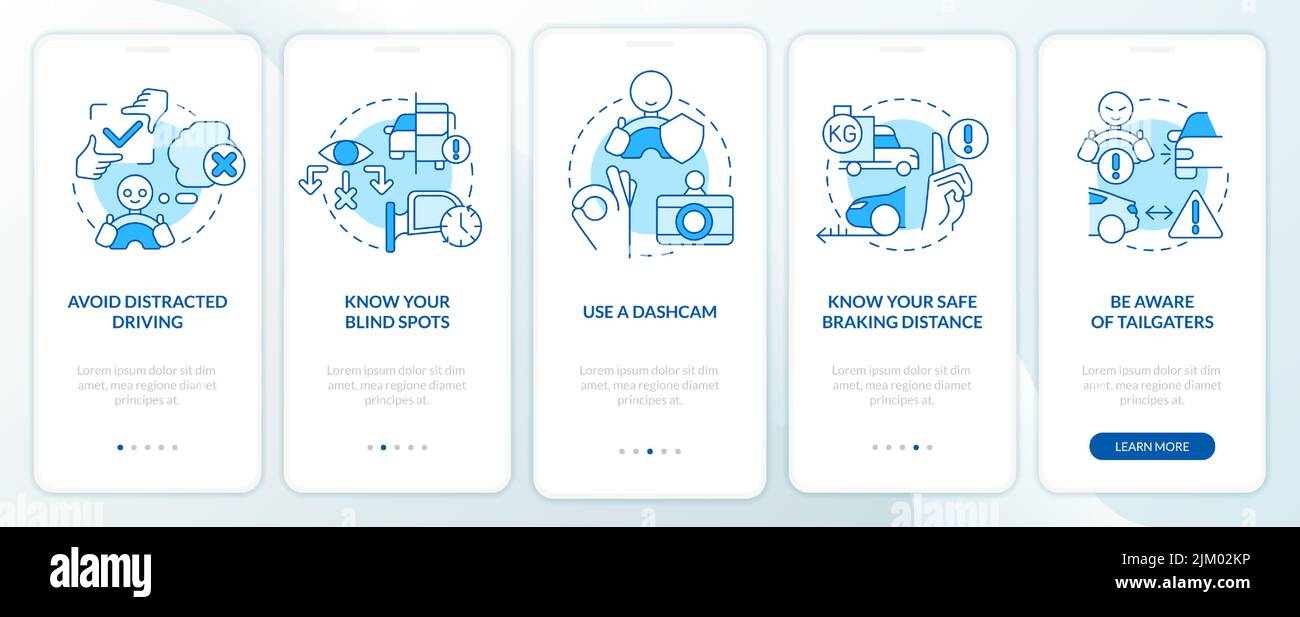 Driving safety rules for commercial drivers blue onboarding mobile app