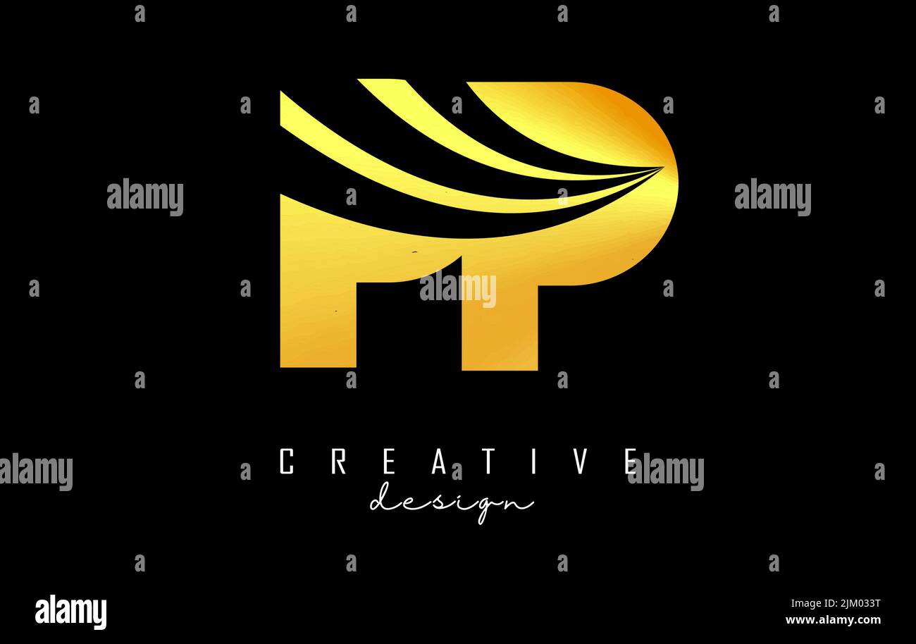 Creative golden letter Pp p logo with leading lines and road concept ...