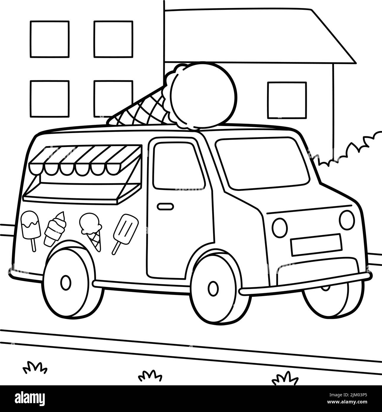 Ice Cream Truck Vehicle Coloring Page for Kids Stock Vector