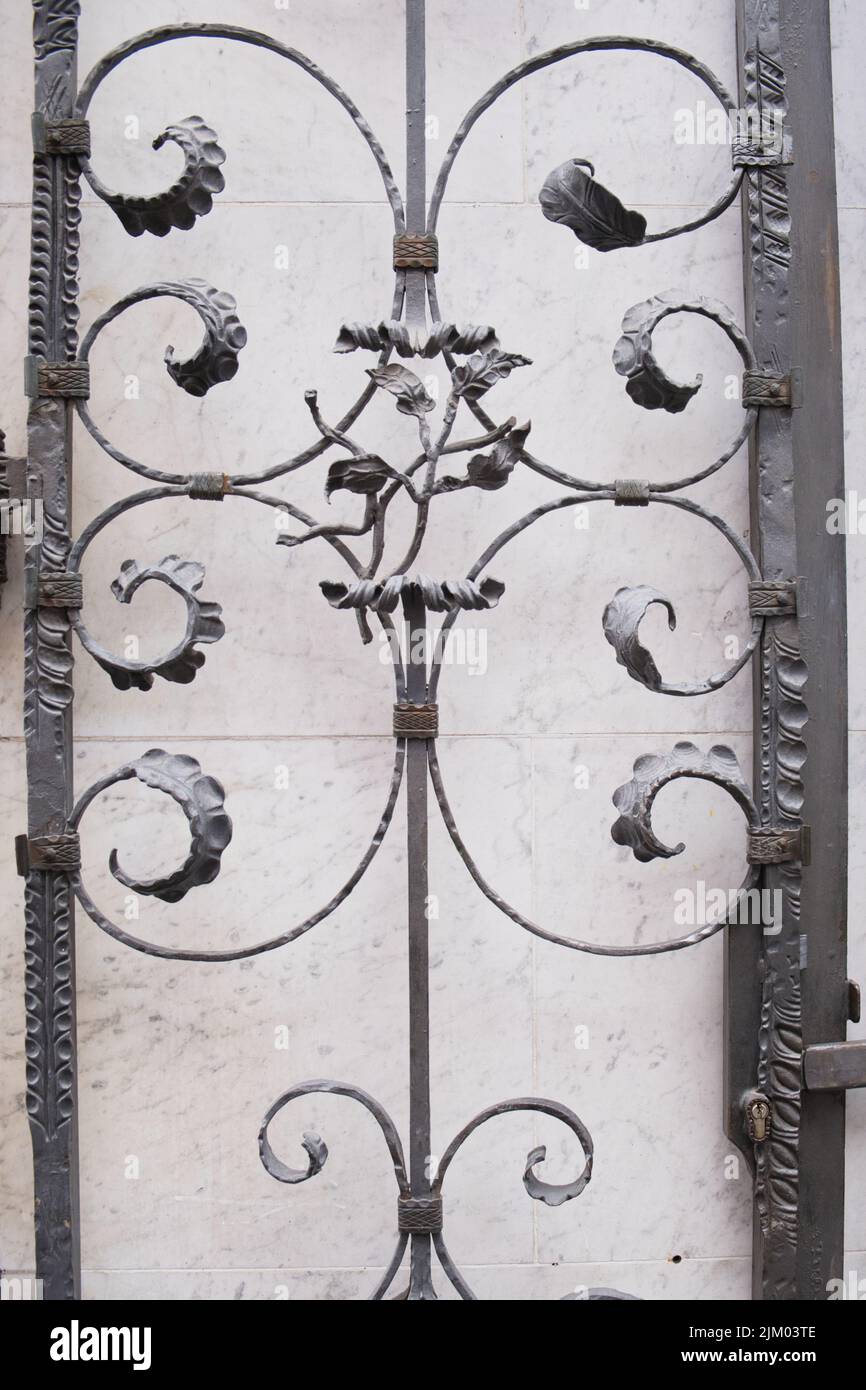 artistically formed old wrought iron grille,old, vintage Stock Photo