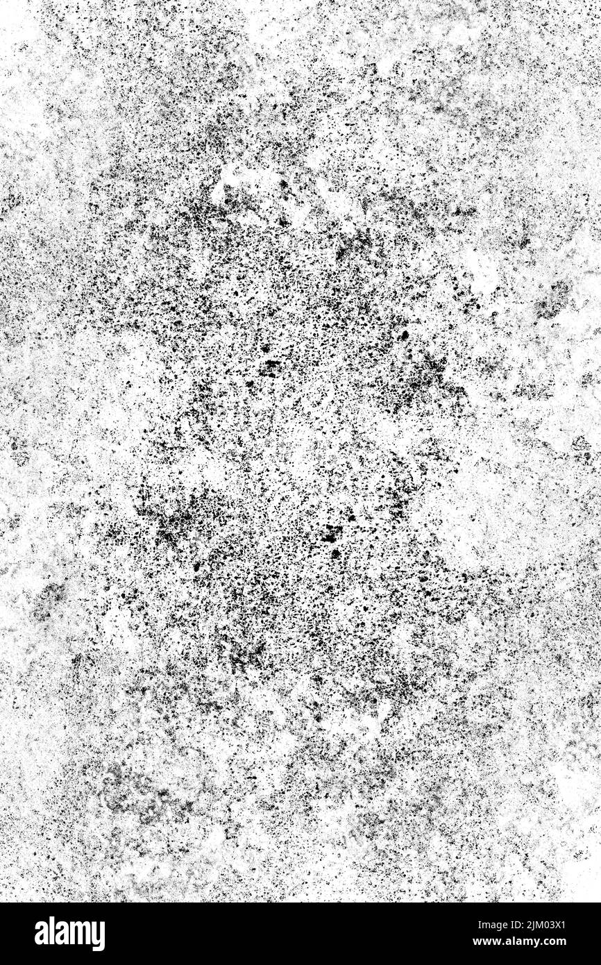 Scattered dark grunge texture on white metal sheet Stock Photo
