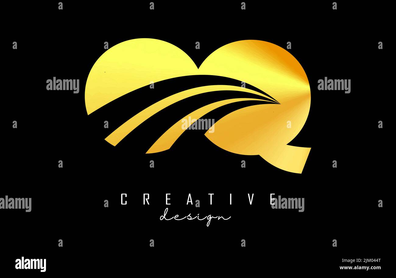 Creative golden letter OQ o q logo with leading lines and road concept ...