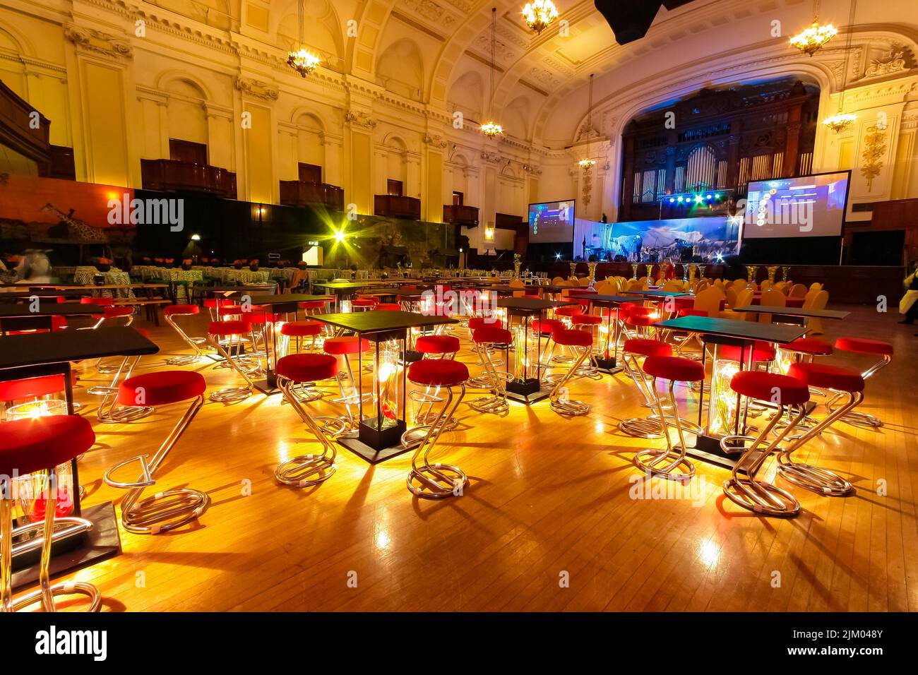 An interior decor and setup of corporate cocktail party event in