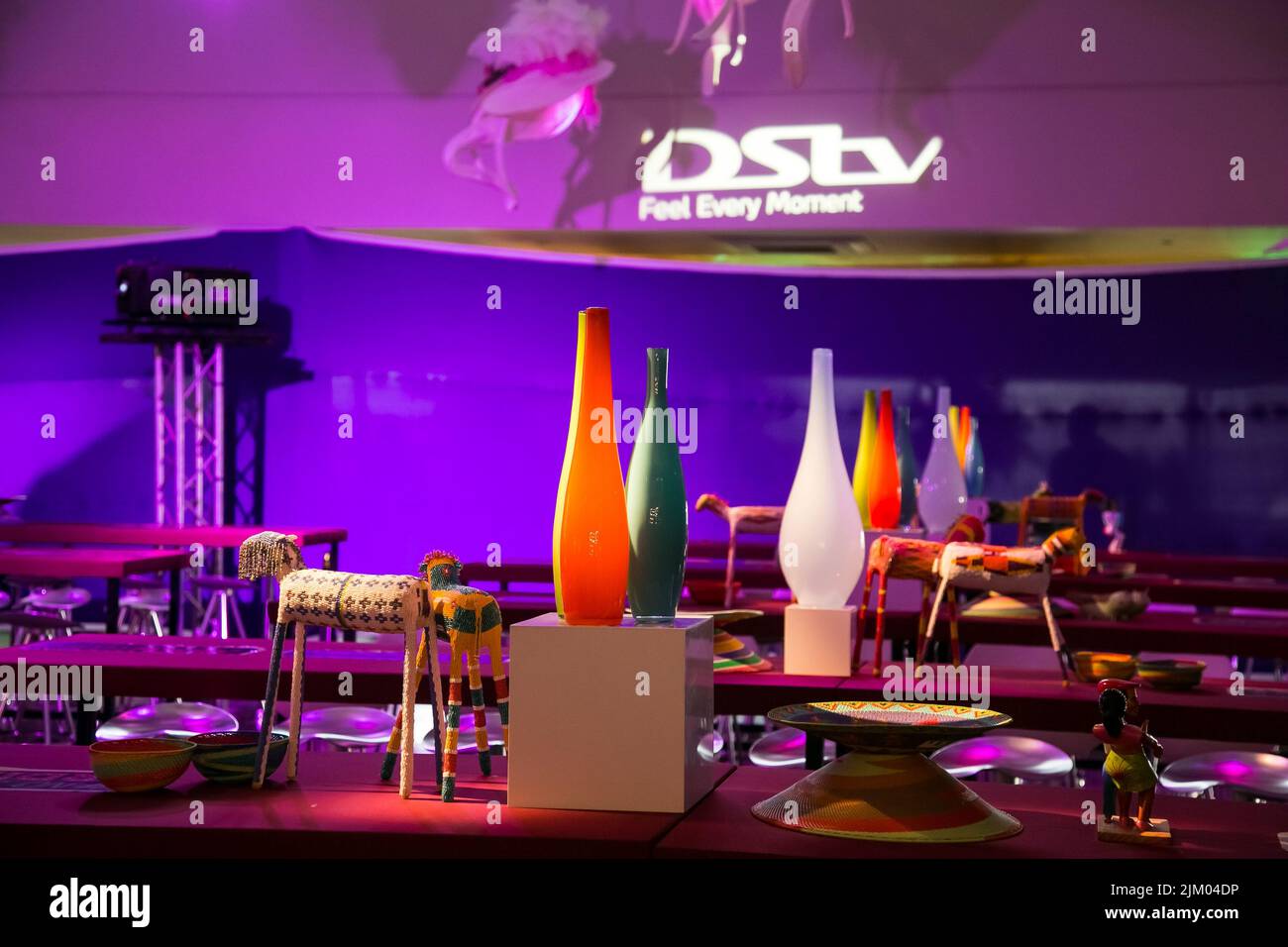 A beautiful purplethemed decor at an indoor media party event in