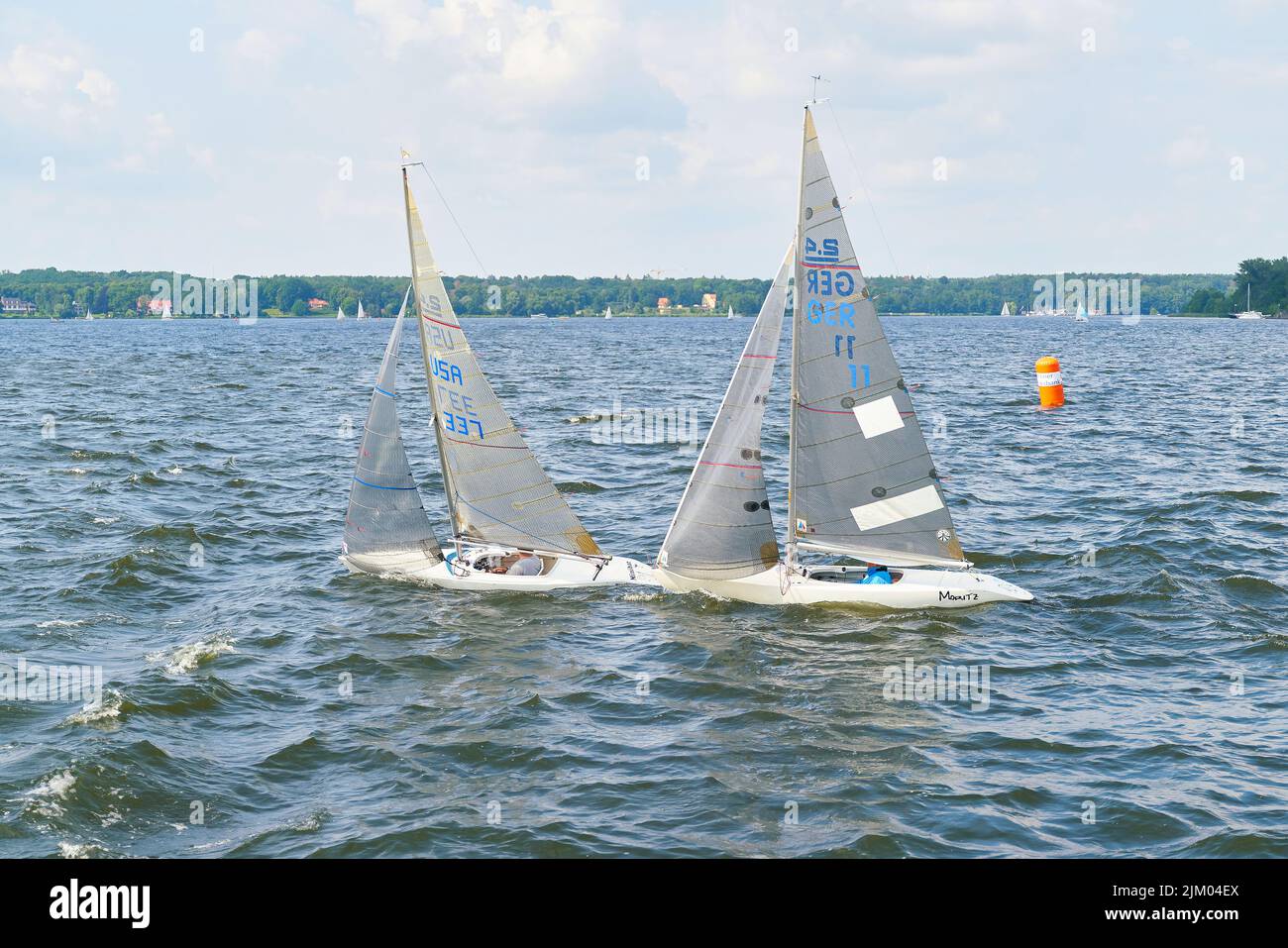 nternational regatta with sailing boats on the Lake Wannsee near Berlin in Germany Stock Photo