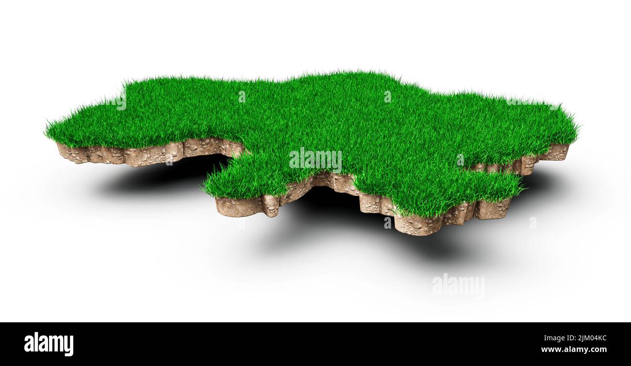Ukraine map soil land geology cross section with green grass 3d illustration Stock Photo