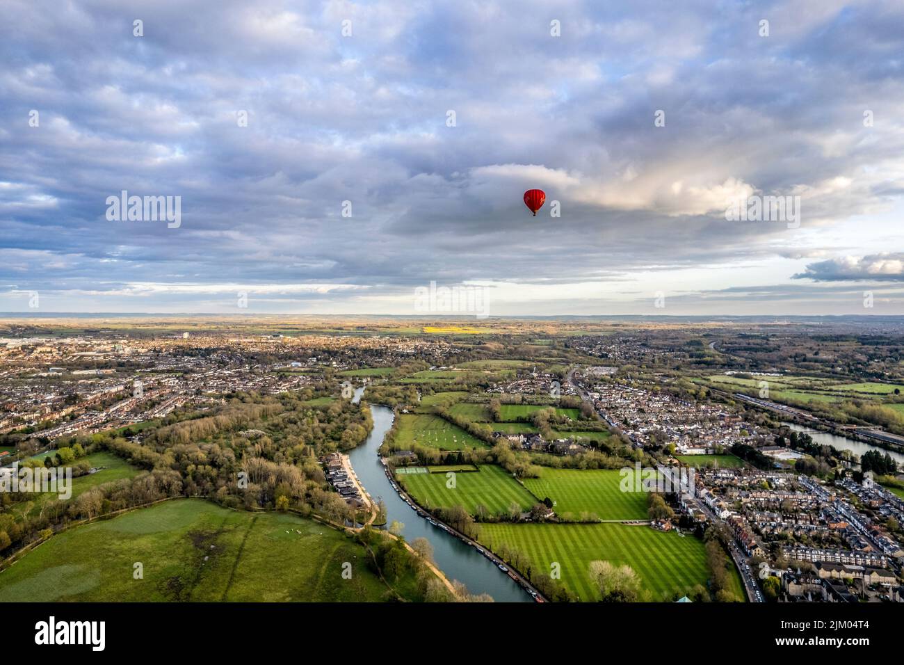 Aerial panoramic view of Oxford University, Oxfordshire, UK with cloudy