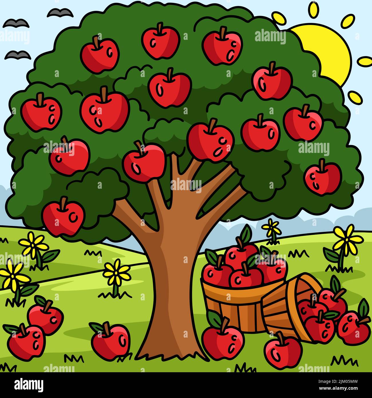 Apple Tree Colored Cartoon Illustration Stock Vector
