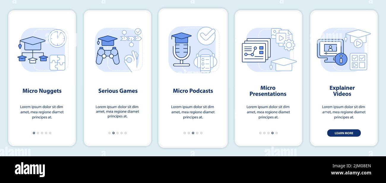 Delivering microlearning ways light blue onboarding mobile app screen ...