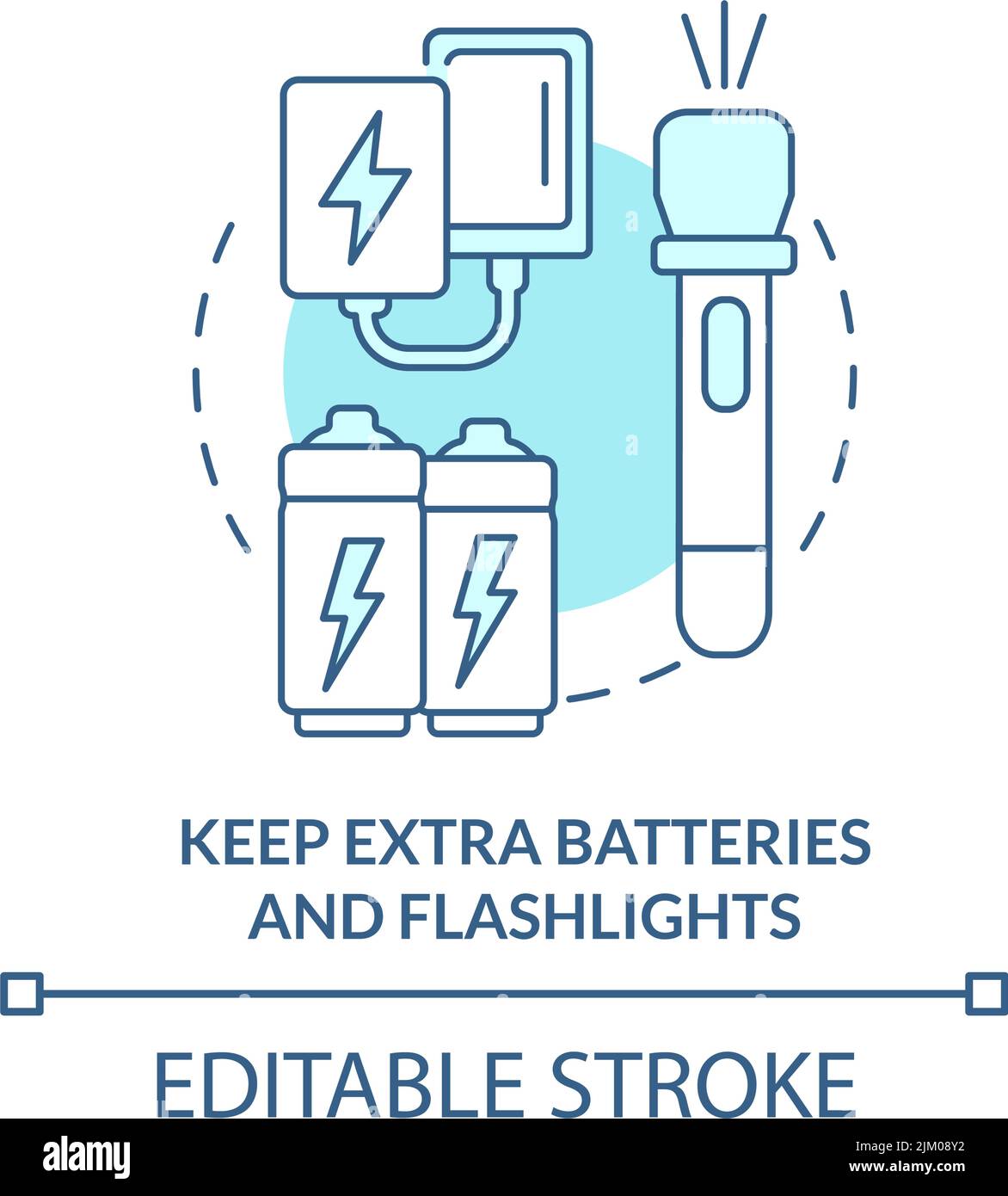 Keep extra batteries and flashlights turquoise concept icon Stock Vector
