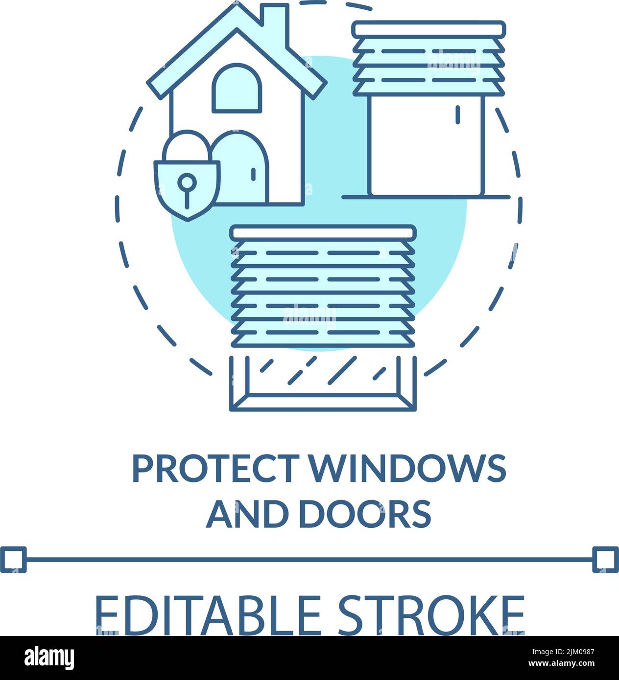 Protect windows and doors turquoise concept icon Stock Vector