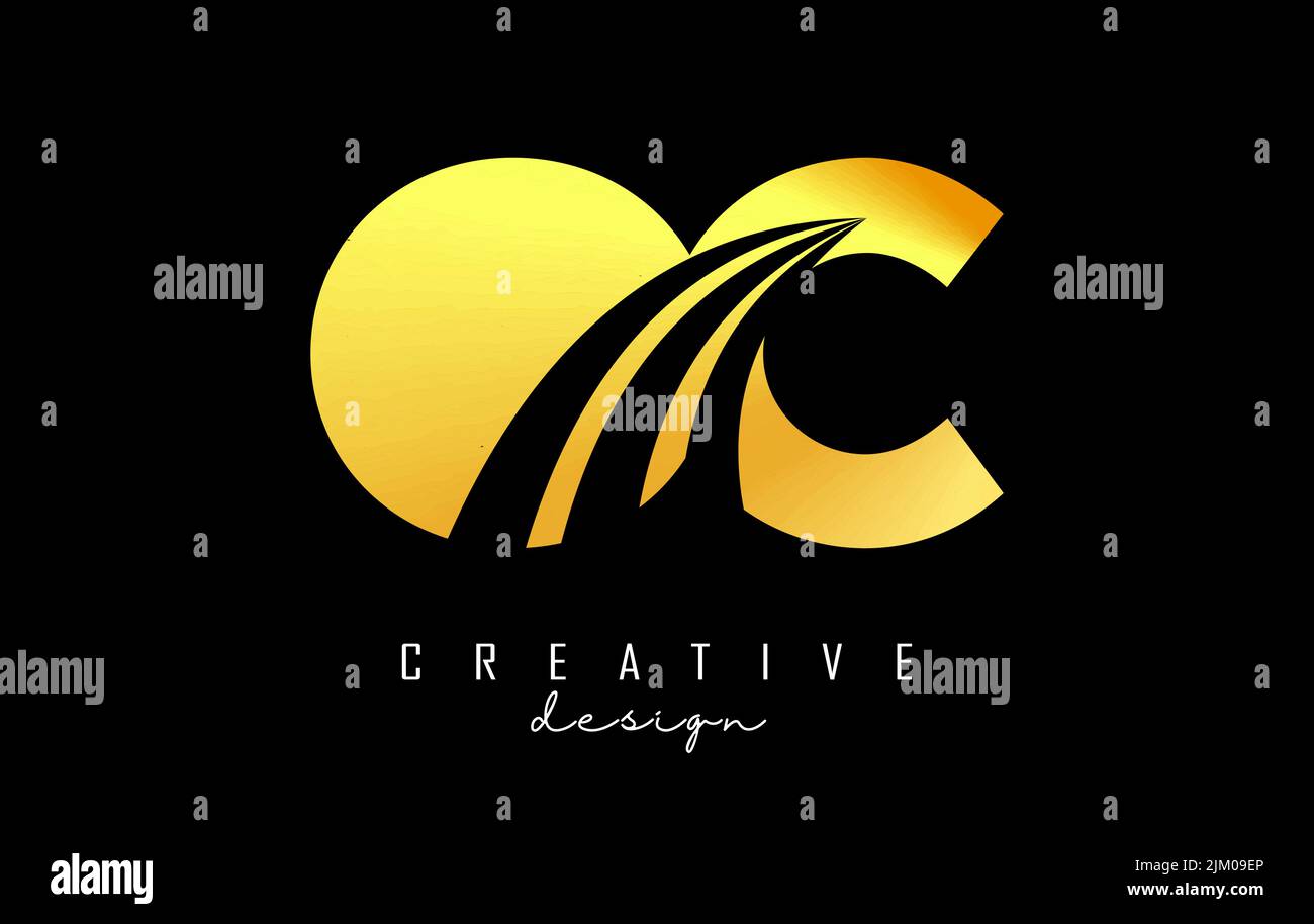 Creative golden letter Oc o c logo with leading lines and road concept ...