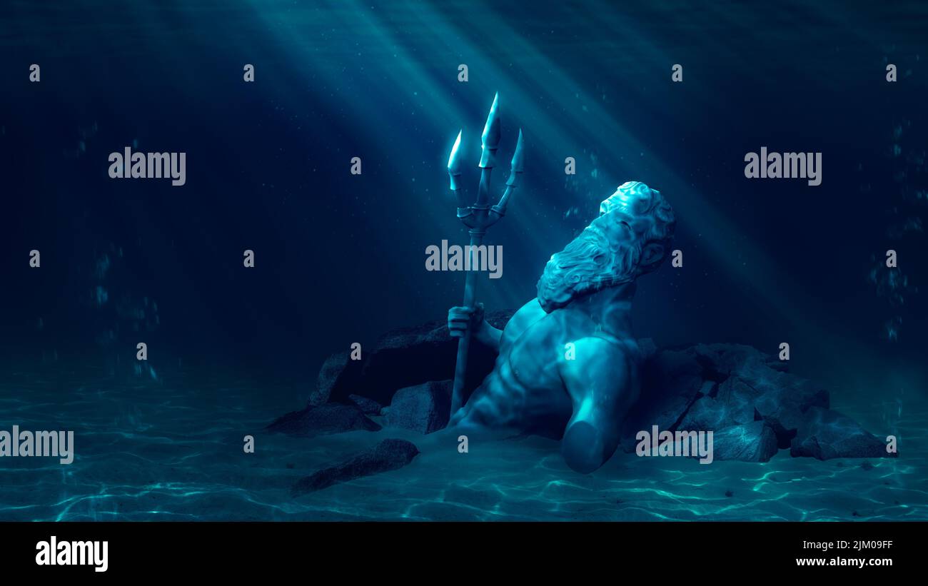 3D illustration based on the legend of the lost city of Atlantis ...