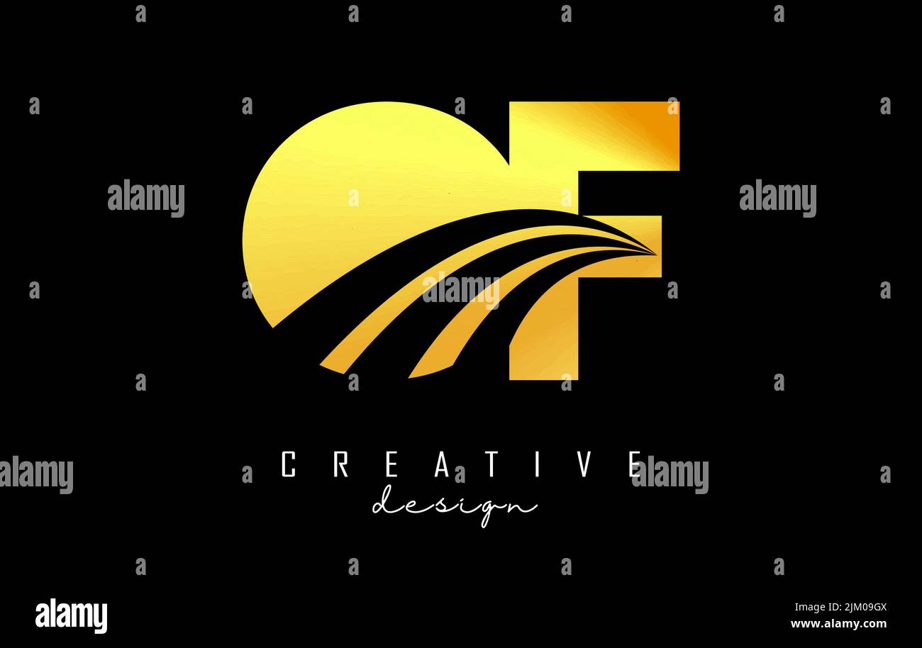 Creative golden letter OF o f logo with leading lines and road concept ...