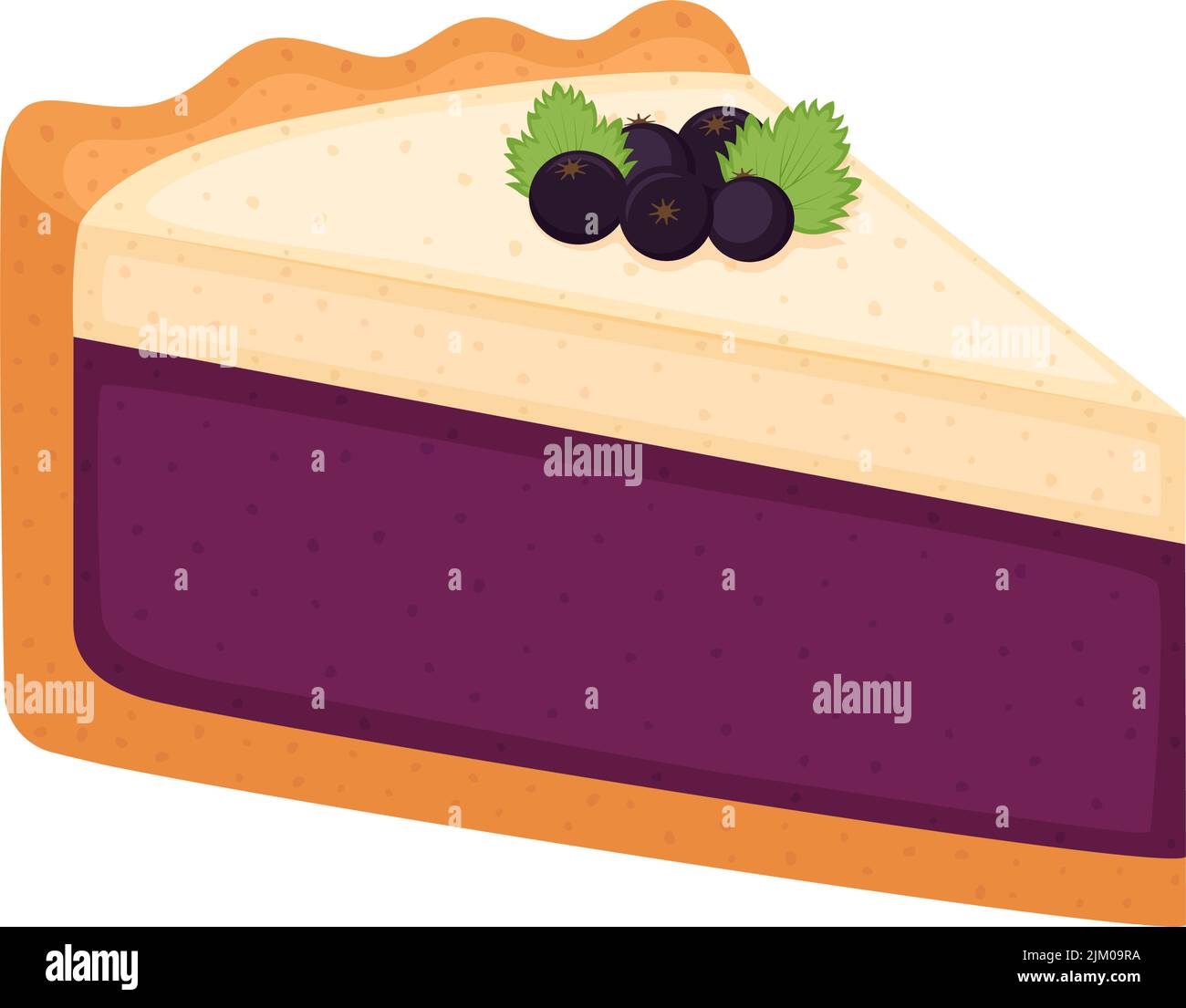 Piece of black currant cheesecake. Blackcurrant pie isolated on white background, vector illustration Stock Vector