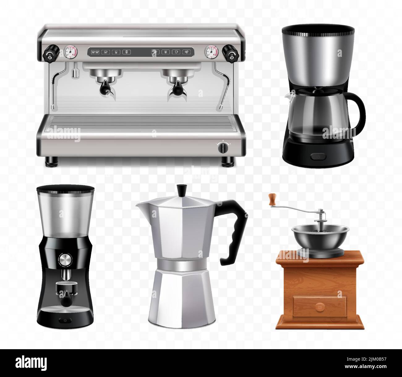 https://c8.alamy.com/comp/2JM0B57/different-types-of-coffee-makers-and-coffee-machines-coffee-maker-professional-coffee-machine-manual-coffee-grinder-turkish-coffee-pot-realistic-2JM0B57.jpg
