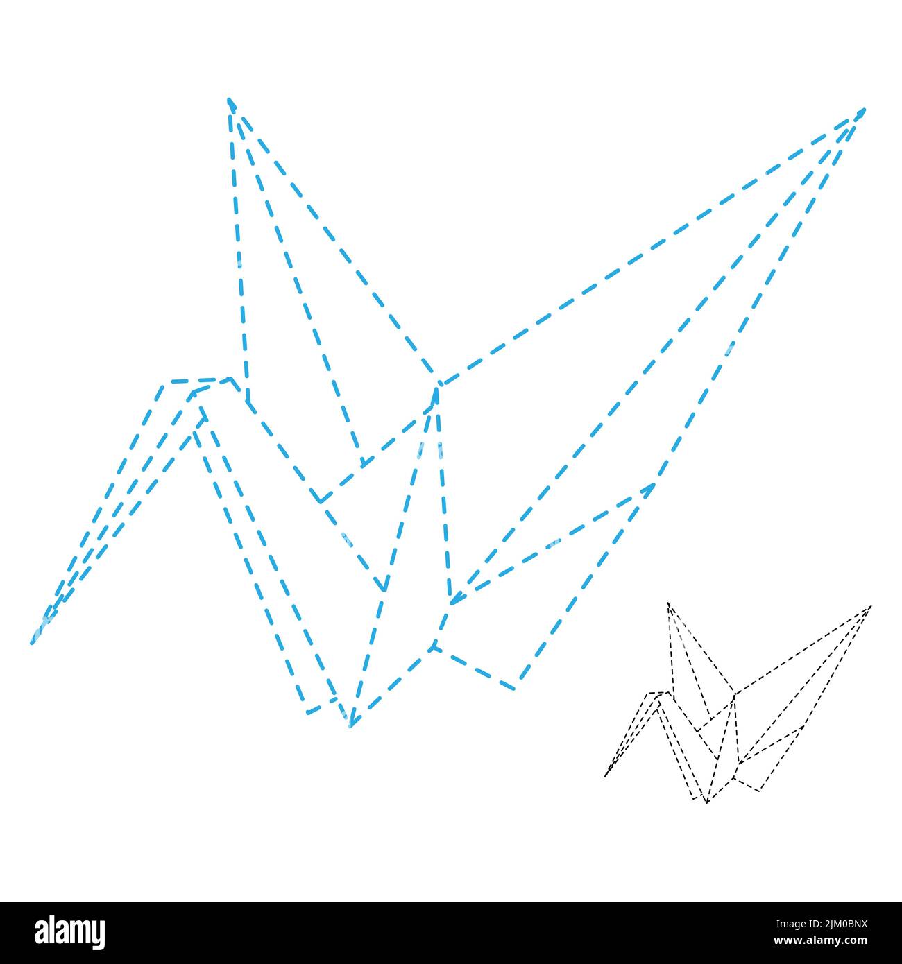 Set of origami crane vector outline dashed illustration isolated on ...