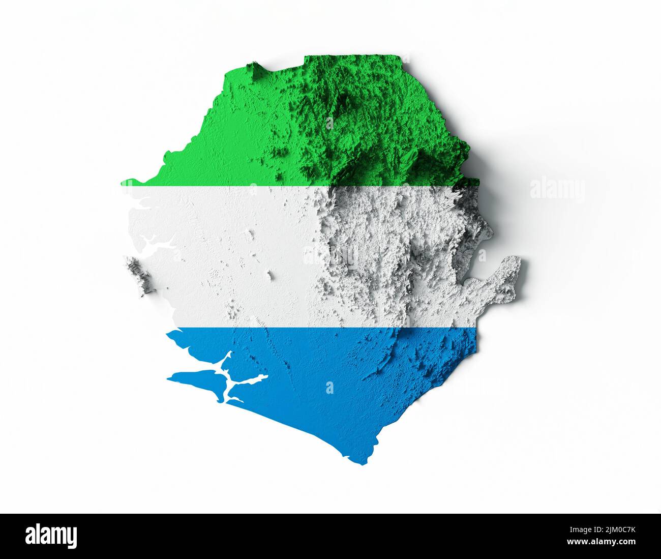 Sierra Leone Map Shaded relief Flag on the height map 3d illustration ...