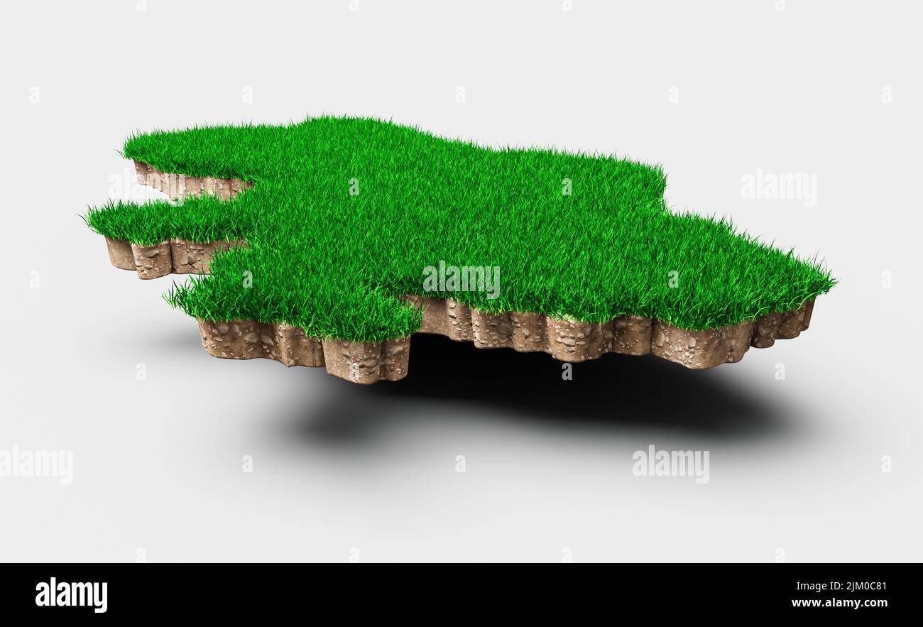 Ukraine map soil land geology cross section with green grass 3d illustration Stock Photo