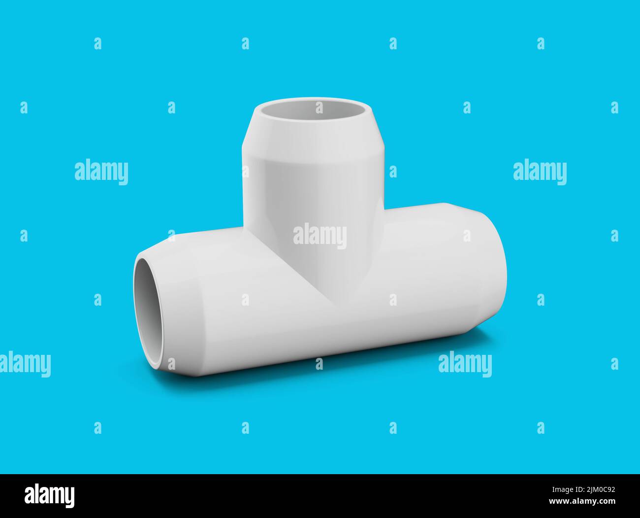PVC Tjoint pipe fitting connect 3 pipe isolated Blue background 3d